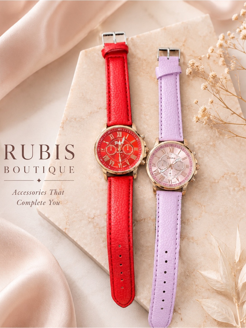 Women's Red Leather Strap Watch with Gold Case
